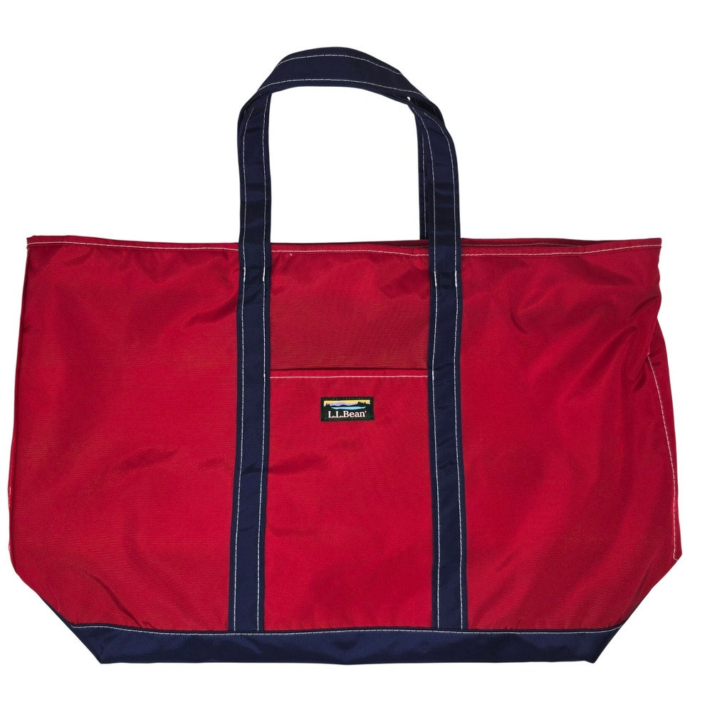 LL Bean Everyday Lightweight Adventure Tote Large Bag Red Navy Nylon Zip 283729